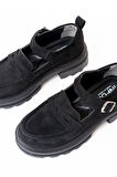 ASFSTORE 745-771 Siyah Süet Kadın Günlük Yüksek Tabanlı Loafer Ayakkabı
