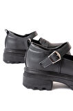 ASFSTORE 745-771 Siyah Kadın Günlük Yüksek Tabanlı Loafer Ayakkabı