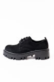 ASFSTORE 868-754 Siyah Süet Bağcıklı Günlük Yüksek Tabanlı Loafer Ayakkabı