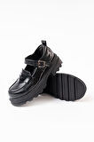 ASFSTORE 745-771 Siyah Rugan Günlük Yüksek Tabanlı Loafer Ayakkabı