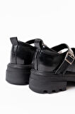 ASFSTORE 745-771 Siyah Rugan Günlük Yüksek Tabanlı Loafer Ayakkabı