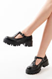 ASFSTORE 868-757 Siyah Rugan Günlük Yüksek Tabanlı Loafer Ayakkabı