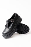 ASFSTORE 868-757 Siyah Rugan Günlük Yüksek Tabanlı Loafer Ayakkabı