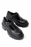ASFSTORE 868-757 Siyah Rugan Günlük Yüksek Tabanlı Loafer Ayakkabı
