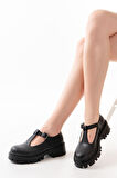 ASFSTORE 868-757 Siyah Günlük Yüksek Tabanlı Loafer Ayakkabı