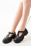 ASFSTORE 868-757 Siyah Günlük Yüksek Tabanlı Loafer Ayakkabı