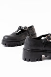 ASFSTORE 868-757 Siyah Günlük Yüksek Tabanlı Loafer Ayakkabı