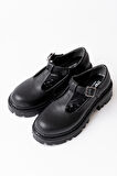 ASFSTORE 868-757 Siyah Günlük Yüksek Tabanlı Loafer Ayakkabı
