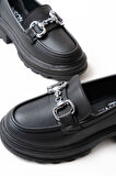 ASFSTORE 745-773 Siyah Günlük Yüksek Tabanlı Loafer Ayakkabı