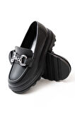 ASFSTORE 745-773 Siyah Günlük Yüksek Tabanlı Loafer Ayakkabı
