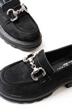 ASFSTORE 745-773 Siyah Süet Günlük Yüksek Tabanlı Loafer Ayakkabı