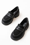ASFSTORE 746-759 Siyah Süet Günlük Yüksek Tabanlı Loafer Ayakkabı