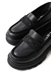 ASFSTORE 746-759 Siyah Günlük Yüksek Tabanlı Loafer Ayakkabı