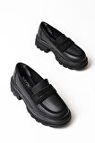 ASFSTORE 746-759 Siyah Günlük Yüksek Tabanlı Loafer Ayakkabı