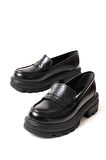 ASFSTORE 746-759 Siyah Rugan Günlük Yüksek Tabanlı Loafer Ayakkabı