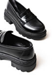 ASFSTORE 746-759 Siyah Rugan Günlük Yüksek Tabanlı Loafer Ayakkabı