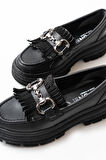 ASFSTORE 749-750 Siyah Tokalı Günlük Yüksek Tabanlı Loafer Ayakkabı