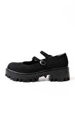 ASFSTORE 868-756 Siyah Süet Günlük Yüksek Tabanlı Loafer Ayakkabı