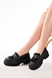 ASFSTORE 749-749 Siyah Günlük Yüksek Tabanlı Loafer Ayakkabı