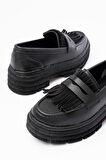 ASFSTORE 749-749 Siyah Günlük Yüksek Tabanlı Loafer Ayakkabı