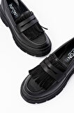 ASFSTORE 749-749 Siyah Günlük Yüksek Tabanlı Loafer Ayakkabı