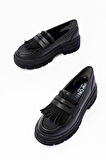 ASFSTORE 749-749 Siyah Günlük Yüksek Tabanlı Loafer Ayakkabı