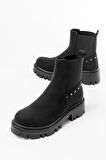 ASFSTORE 868-2005 Siyah Zümrüt Lastikli Günlük Kadın Bot