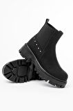 ASFSTORE 868-2005 Siyah Zümrüt Lastikli Günlük Kadın Bot