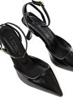 ASFSTORE ST-004 Siyah Rugan Günlük 7 cm Topuklu Bayan Ayakkabı