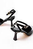 ASFSTORE ST-004 Siyah Rugan Günlük 7 cm Topuklu Bayan Ayakkabı