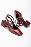 ASFSTORE ST-003 Bordo Rugan Günlük 4 cm Topuklu Bayan Ayakkabı