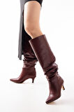 ASFSTORE SR-2001 Bordo İnce Topuklu Günlük Bayan Çizme