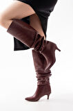 ASFSTORE SR-2001 Bordo İnce Topuklu Günlük Bayan Çizme