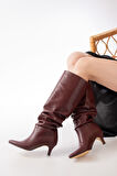 ASFSTORE SR-2001 Bordo İnce Topuklu Günlük Bayan Çizme