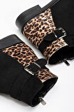 ASFSTORE 165-204/1 Siyah Süete Leopar Toka Aksesuarlı Fermuarlı Günlük Kadın Bot