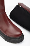 ASFSTORE 812-305 Bordo Arkası Streç Fermuarlı Günlük Kadın Çizme 