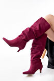 ASFSTORE SR-2001 Bordo Süet İnce Topuklu Günlük Bayan Çizme