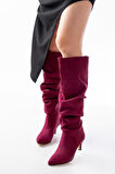 ASFSTORE SR-2001 Bordo Süet İnce Topuklu Günlük Bayan Çizme