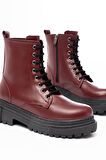 ASFSTORE 812-356 Bordo Bağcıklı Fermuarlı Günlük Kadın Bot