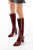 ASFSTORE YSN-4422 Bordo Rugan Topuklu Kadın Çizme 