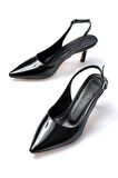 ASFSTORE ST-1152 Siyah Rugan Günlük 7 cm Topuklu Kadın Ayakkabı 