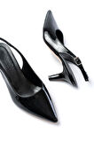 ASFSTORE ST-1152 Siyah Rugan Günlük 7 cm Topuklu Kadın Ayakkabı 