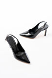 ASFSTORE ST-1153 Siyah Rugan Günlük Arkası Açık 9 cm Topuklu Kadın Ayakkabı