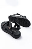 ASFSTORE DM-363  Siyah Baret Cırtlı Dikişli Günlük Kadın Sandalet