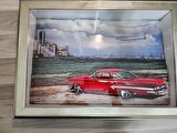 KIRMIZI NOSTALJİ ARABA 40 X 60 RÖLYEF TABLO
