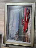 KIRMIZI NOSTALJİ ARABA 40 X 60 RÖLYEF TABLO