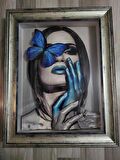 Rölyef Tablo MAVİ Kelebekli Kız 35 x50