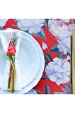 Red - White Rose Kumaş Amerikan Servis 4'lü Set - (keten Kumaş Ulusl. Yıkama Ve Solmama Sertifikası)