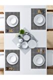 Adawall 35x50 cm Dikdörtgen Kahverengi Yıkanabilir Ekoseli Amerikan Servis Takımı 4 Kişilik