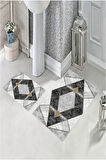 Siyah-Gri  Kaymaz Taban Üçgen Banyo Paspas  A-104